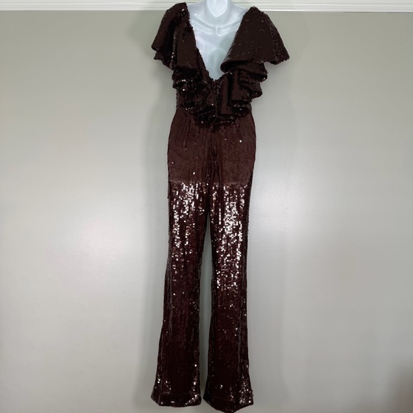 *NEW Rotate Sequin Jumpsuit Dark Red Size 8 - Picture 3 of 14